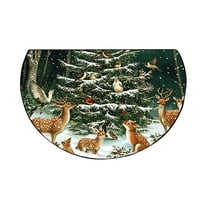 KOYPTL Christmas Half Round Doormat Landscape Deer Fall Semi Circle Rug Non Slip Indoor Outdoor Entrance Half Moon Rug Washable Front Floor Mat for Kitchen Bathroom Patio Fireplace Holiday Decor