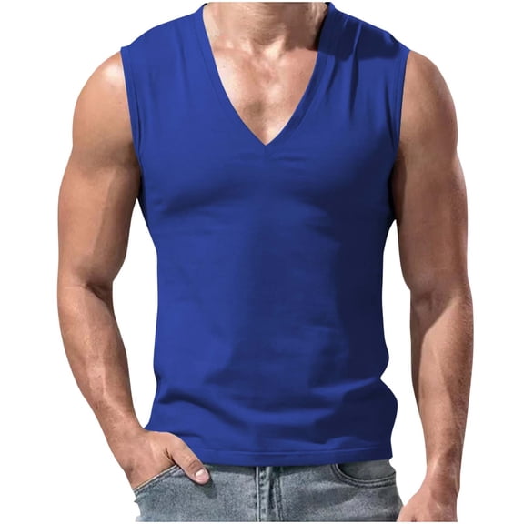 Npasoilc Summer Tank Tops for Men Sleeveless V-Neck Workout Muscle Pullover Shirts Breathable Gym Athletic Sports Vest T-Shirts