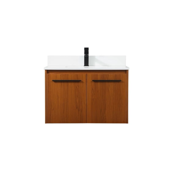 30 inch single bathroom vanity in teak with backsplash