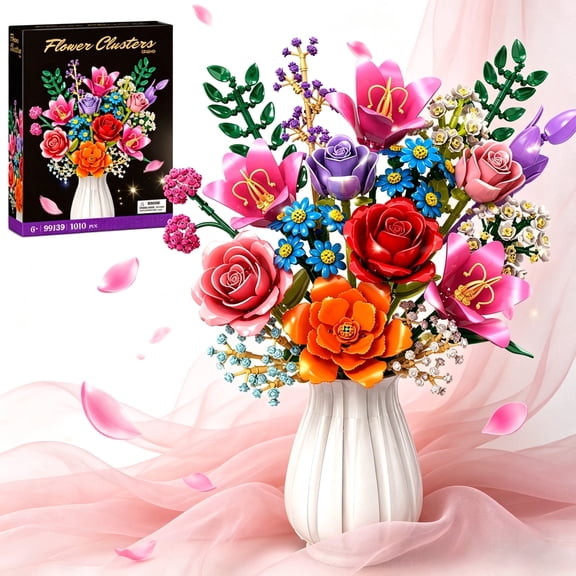 Flower Bouquet Building Set Compatible with Lego, Botanical Collection Flower Building Blocks for Adults and Kids, Artificial Flowers Home Decor Gift for Christmas, Birthday, Valentine’s Day
