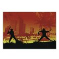 thumbnail image 1 of Teen Room Cutting Board, Men Playing Baseball in the Town City Park Tall Buildings Urban Scenery, Decorative Tempered Glass Cutting and Serving Board, Small Size, Red Yellow Black, by Ambesonne, 1 of 1