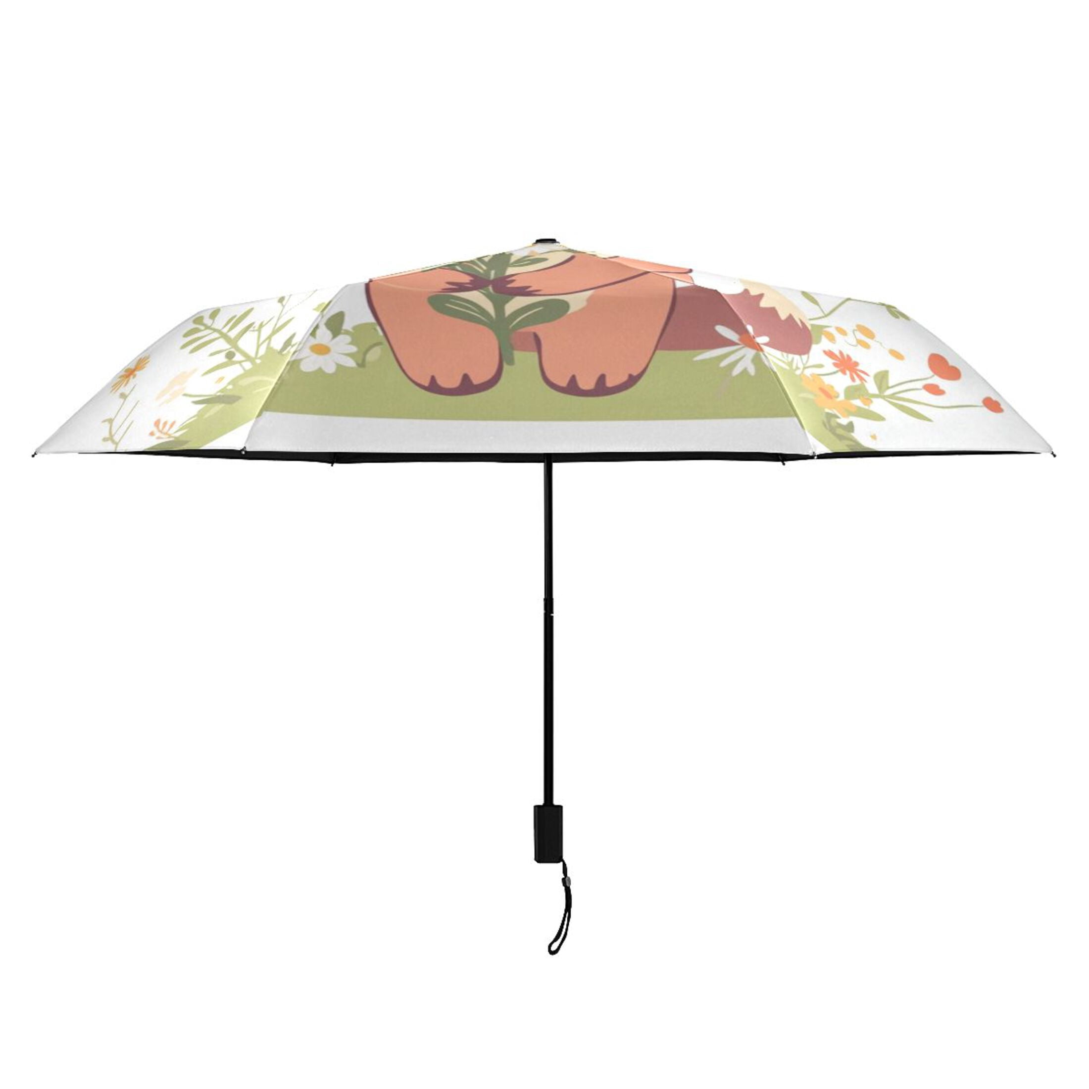 Cute Fox Holding Flowers All Weather Umbrella Triple Folding Parasol 6 Ribs UV Protection Portable