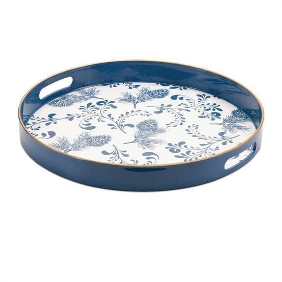 Melrose Pine Round Serving Tray - 13.75" - Blue and White