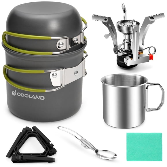 Kit de utensilios de cocina para acampar Odoland, 8 piezas con estufa y vaso de acero inoxidable