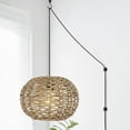thumbnail image 6 of JONATHAN Y Isla 14" 1-Light Farmhouse Coastal Rattan 180" Cord Plug-In or Hardwired LED Pendant, Brown, 6 of 10