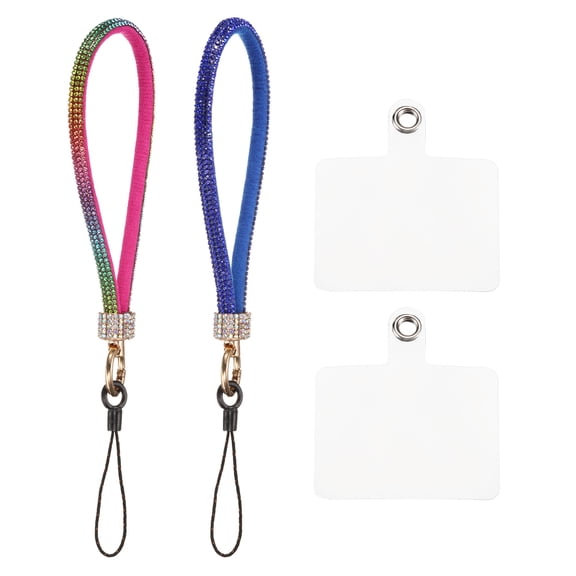 2 Pcs Phone Lanyard, Detachable Wrist Strap Glitters with Phone Patches for Phone Case, Deep Blue Multicolor
