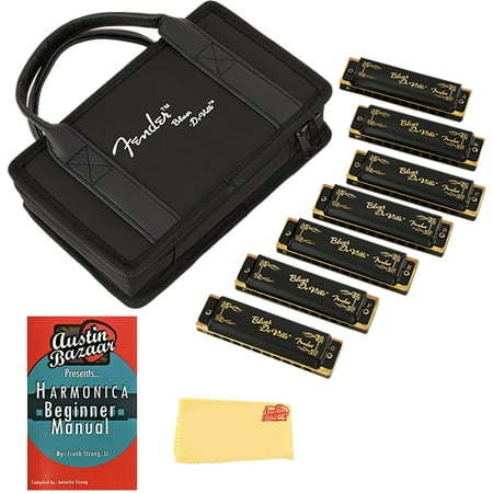Fender Blues DeVille Harmonica - 7 Pack Bundle with Case, Austin Bazaar Instructional Manual, and Polishing Cloth