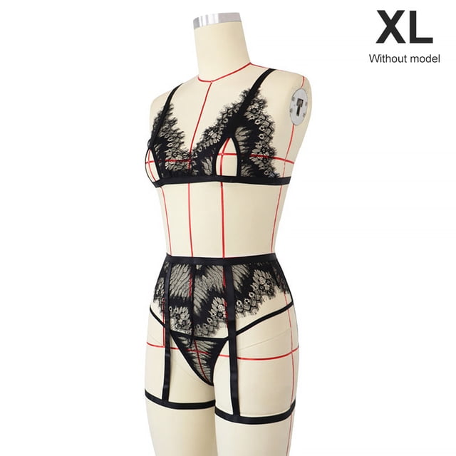 Conjunto de ropa interior de encaje sexy para mujer Sujetador hueco floral Panty Liguero Lencería, XL Methold XX000185-04