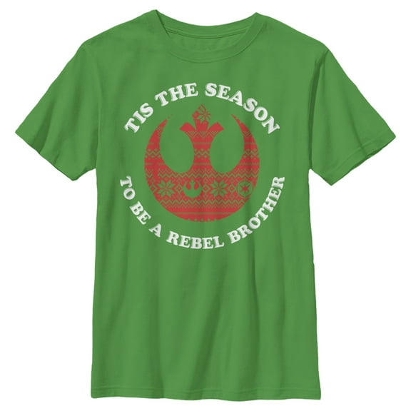 Boy's Star Wars Christmas Tis The Season Brother  Graphic Tee Kelly Green Medium