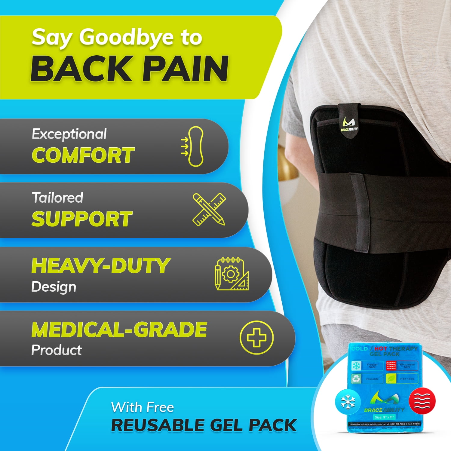 BraceAbility LSO Back Brace, Adjustable Lumbar Support Belt for Lower Back Pain Relief and Posture Stabilization, Medium