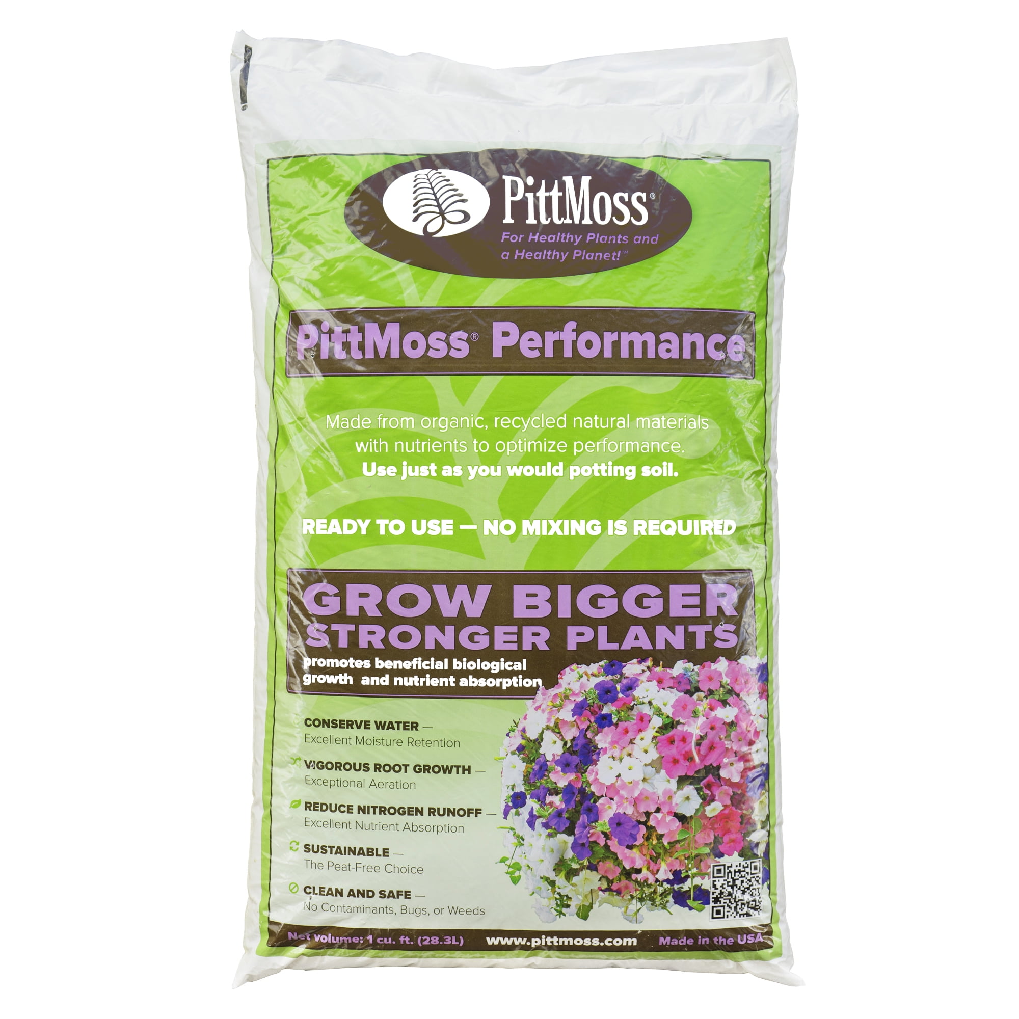 PittMoss Performance PE1C Organic Lightweight Potting Mix (Use Like Garden Soil), 1 Cubic Foot