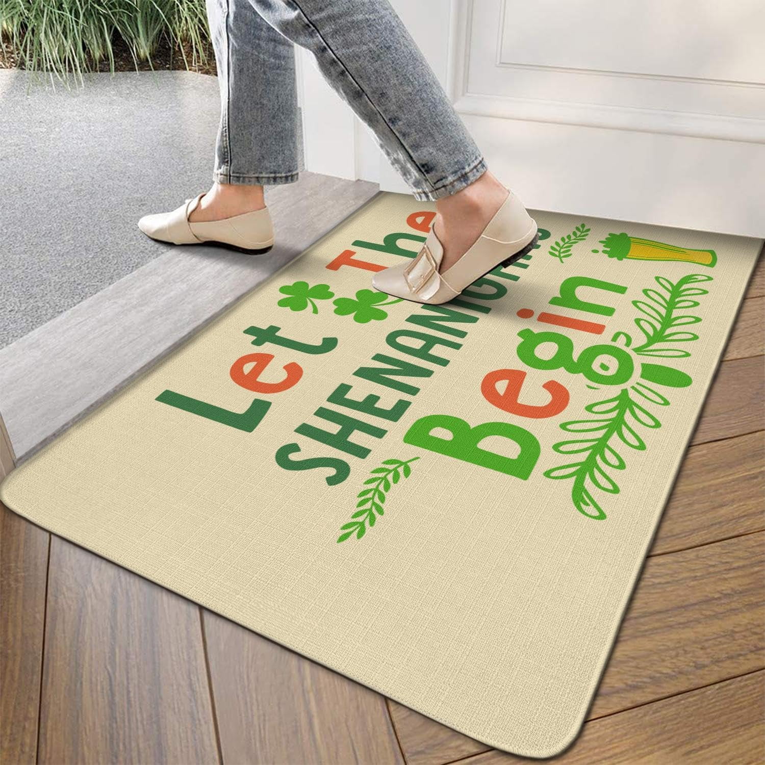 St.Patrick''s Day Doormat Let The Shenanigans Begin Rug Indoor and Outdoor Front Entrance Door Mat Home Decor with Rubber Backing, 30" X 17"