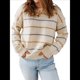 thumbnail image 2 of Suéter de Mujer con Borde Acanalado A Rayas, Larga, Cuello Redondo, Hombros Caídos, Suéteres de Otoño Albaricoque L, 2 of 8