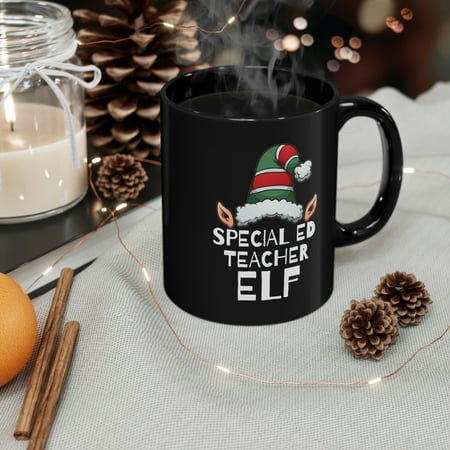 

Special ED teacher Elf 11oz Black Ceramic Mug Christmas Holidays Xmas Elves
