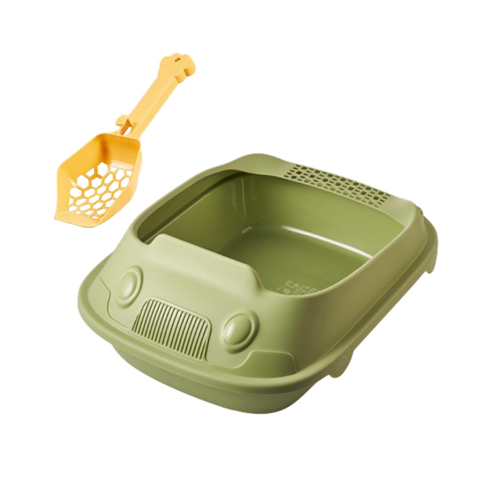 Cat Litter Box, High Sided Deep Toilet Durable Cat Sand Box Large Bedpan Kitten Toilet for Indoor Cats Pets Supplies Easy to Clean and Assemble Green 30x41x16cm