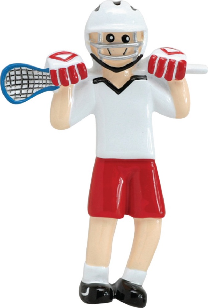 Lacrosse Boy Player in Red Uniform Sports Christmas Tree Ornament