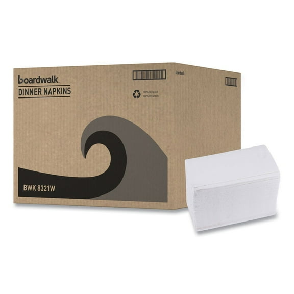 Boardwalk BWK8321 15 in. x 17 in. 2-Ply 1/8-Fold Dinner Napkins - White (10/Carton)