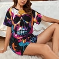 thumbnail image 4 of Daiia Colorful Skull Pattern Womens Pajama Sets Short Sleeve Pajamas for Women Sets Soft Lounge Sets Casual Round Neck Sleepwear PJS-Large, 4 of 7