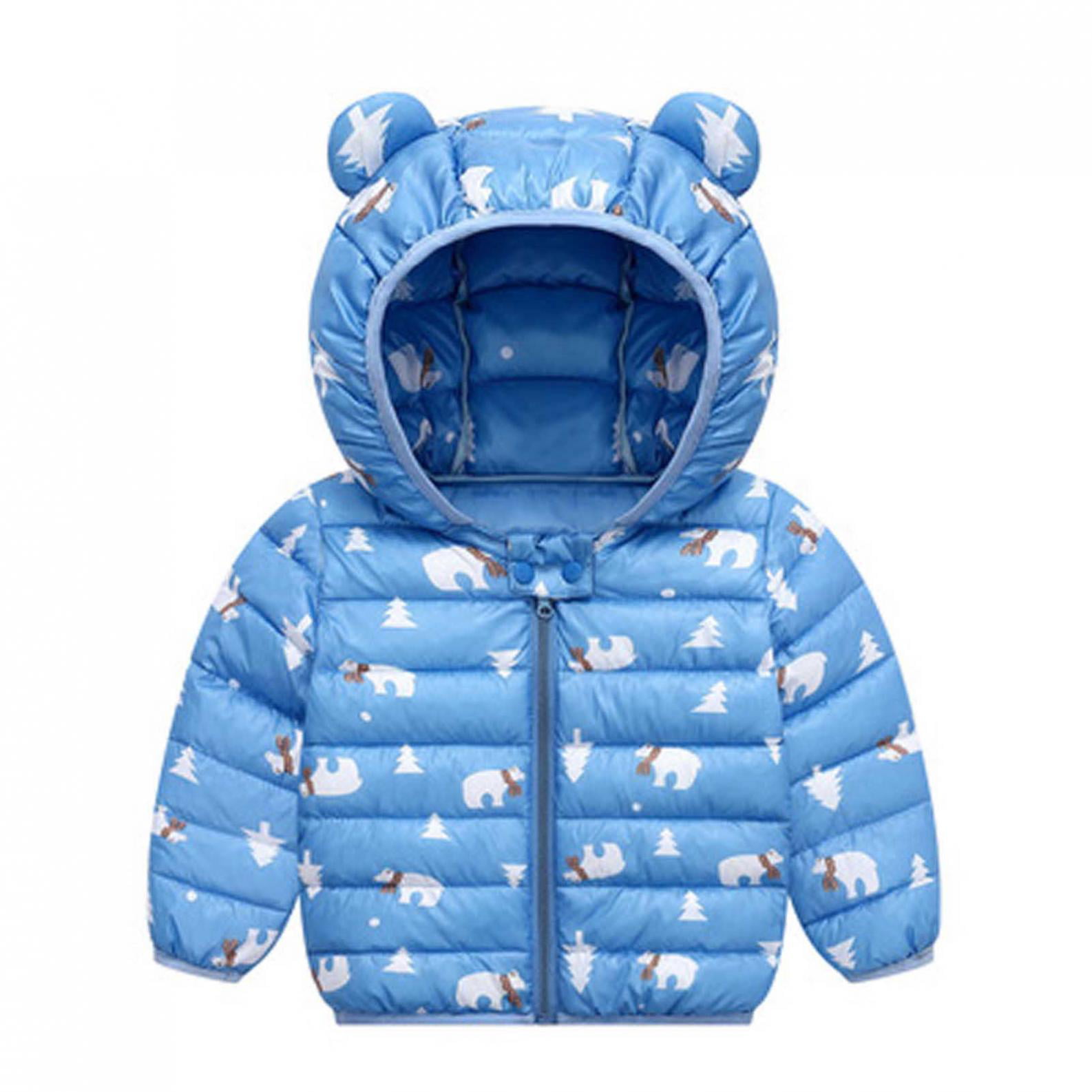 waitFOR Toddlers Kids Solid Bear Ear Hoodies Down Jacket Baby Boys Girls Casual Long Sleeve Thick Windproof Coat Hoody Windbreaker Zipper Tops Wadded Coat Padded Outwear,Suit for 6 Months to 4 Years