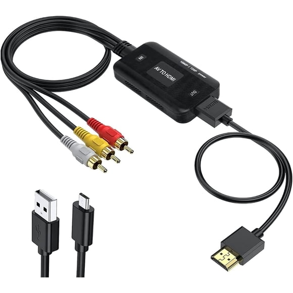 RCA to HDMI Converter, Composite to HDMI Adapter, Male AV to HDMI Converter Support 1080P PAL/NTSC Compatible with PS one, PS2, PS3, STB, Xbox, VHS, VCR, Blue-Ray DVD Players