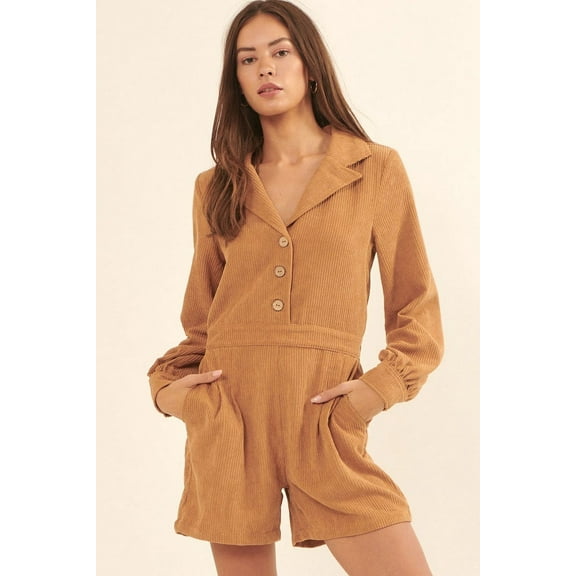 A Woven Corduroy Romper Taupe M