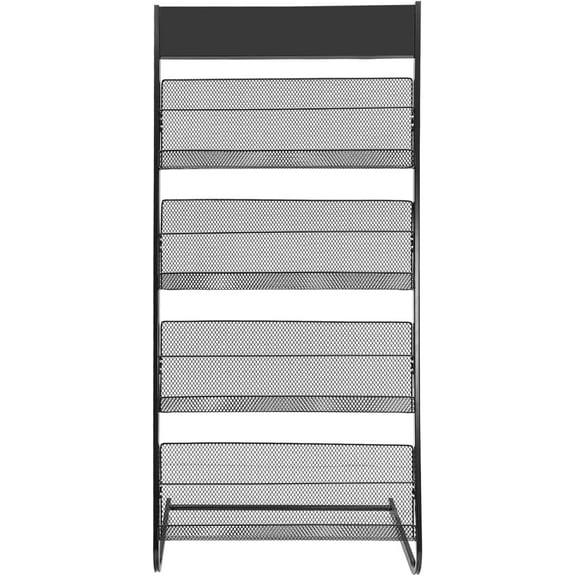 4-Tier Magazine Rack, Iron Magazine Holder Floor Display Stand Freestanding Literature Rack Magazine Basket Holder for Displaying Magazines, Journals Black Modern Rectangle
