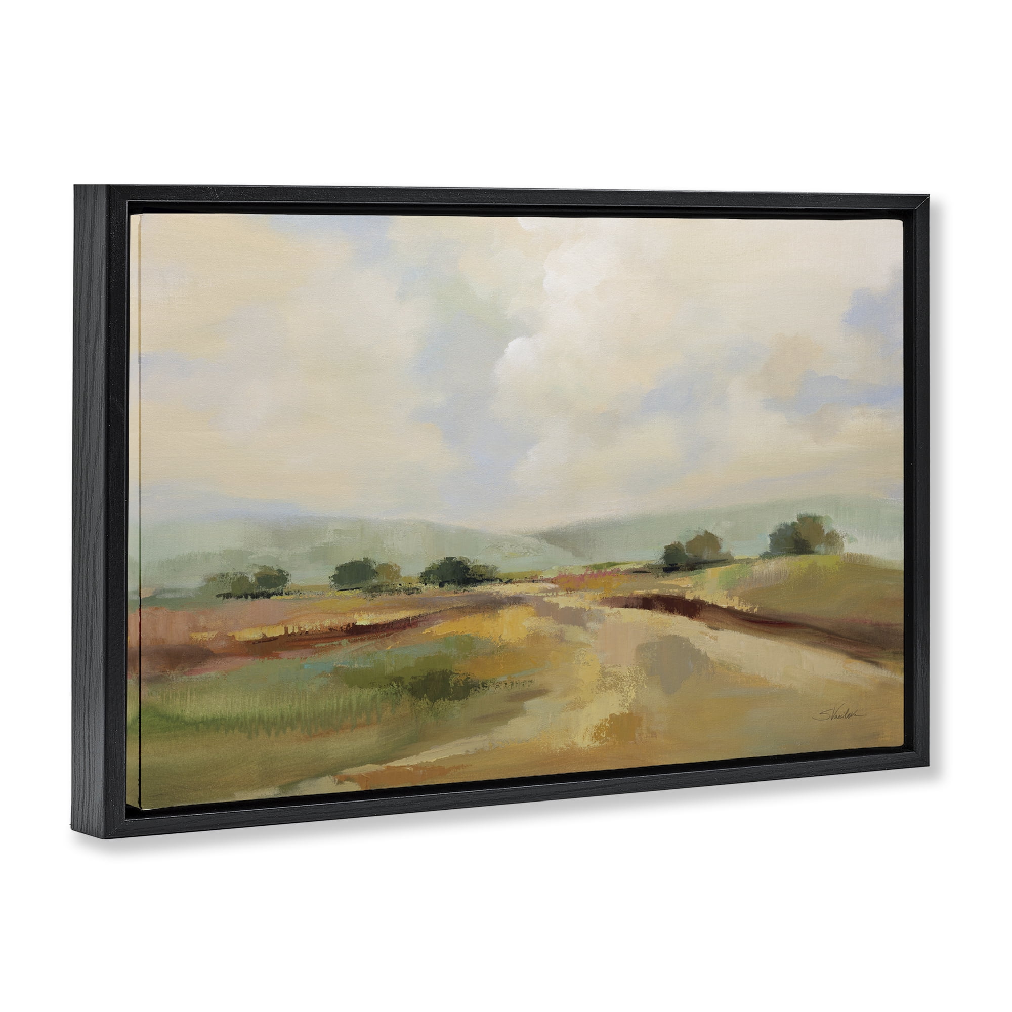 Stupell Industries Solitary Rural Landscape Landscape & Nature Painting Black Floater Framed Canvas Art Print Wall Art, 25 x 17