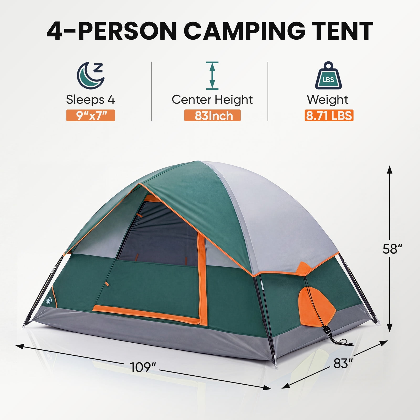 SHOUFTW 4 Person Waterproof Camping Tent with Rainfly, Easy Setup Dome Tent with Mesh Windows & Skylight Vent, Lightweight Portable Tent for Outdoor Camping, Hiking, Festivals & Backyard, Green