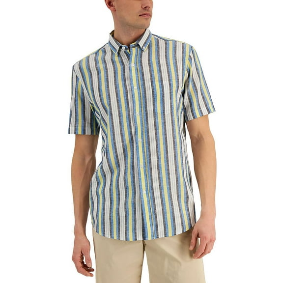 Club Room Mens Linen Blend Striped Button-Down Shirt