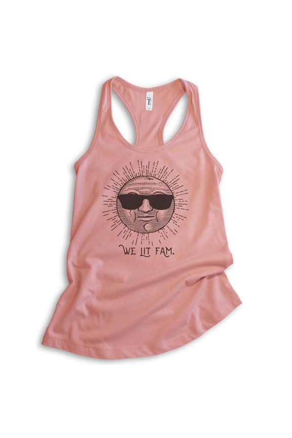 We Lit Fam Tank Top, Ladies Racerback Tank Top, Sun Tank, Sunshine Tank, Fam Tank, Desert Pink, Small