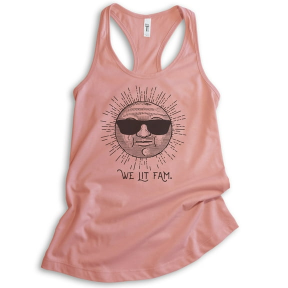 We Lit Fam Tank Top, Ladies Racerback Tank Top, Sun Tank, Sunshine Tank, Fam Tank, Desert Pink, Large