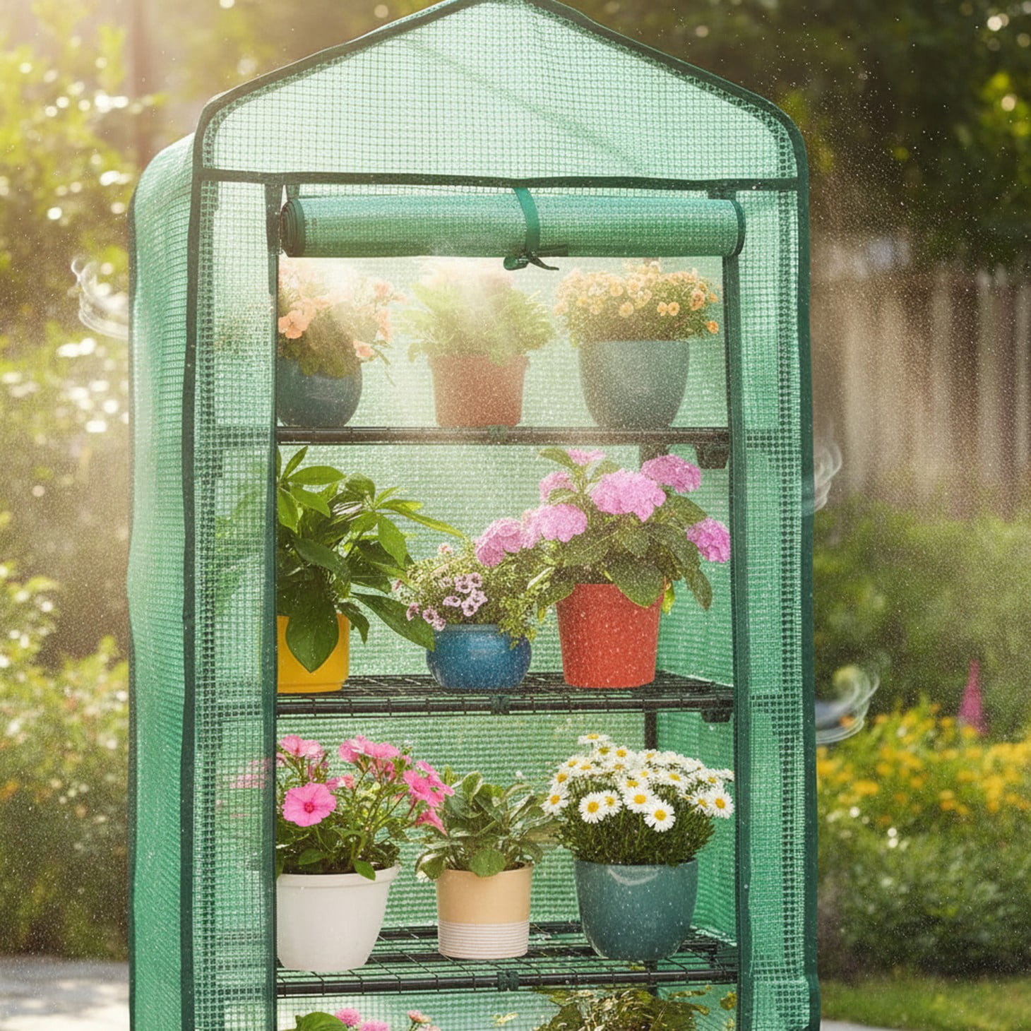 edx Mini Greenhouse for Outside & Indoor Use, Portable Green House, 30 in Multi-Tier Plant Growing Rack with PE Cover, Green