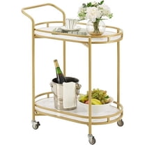 unipaws Bar Cart Gold, Easy Assembly Serving Bar Trolley with 2-Tier Shelves and Rotating Wheels for Home