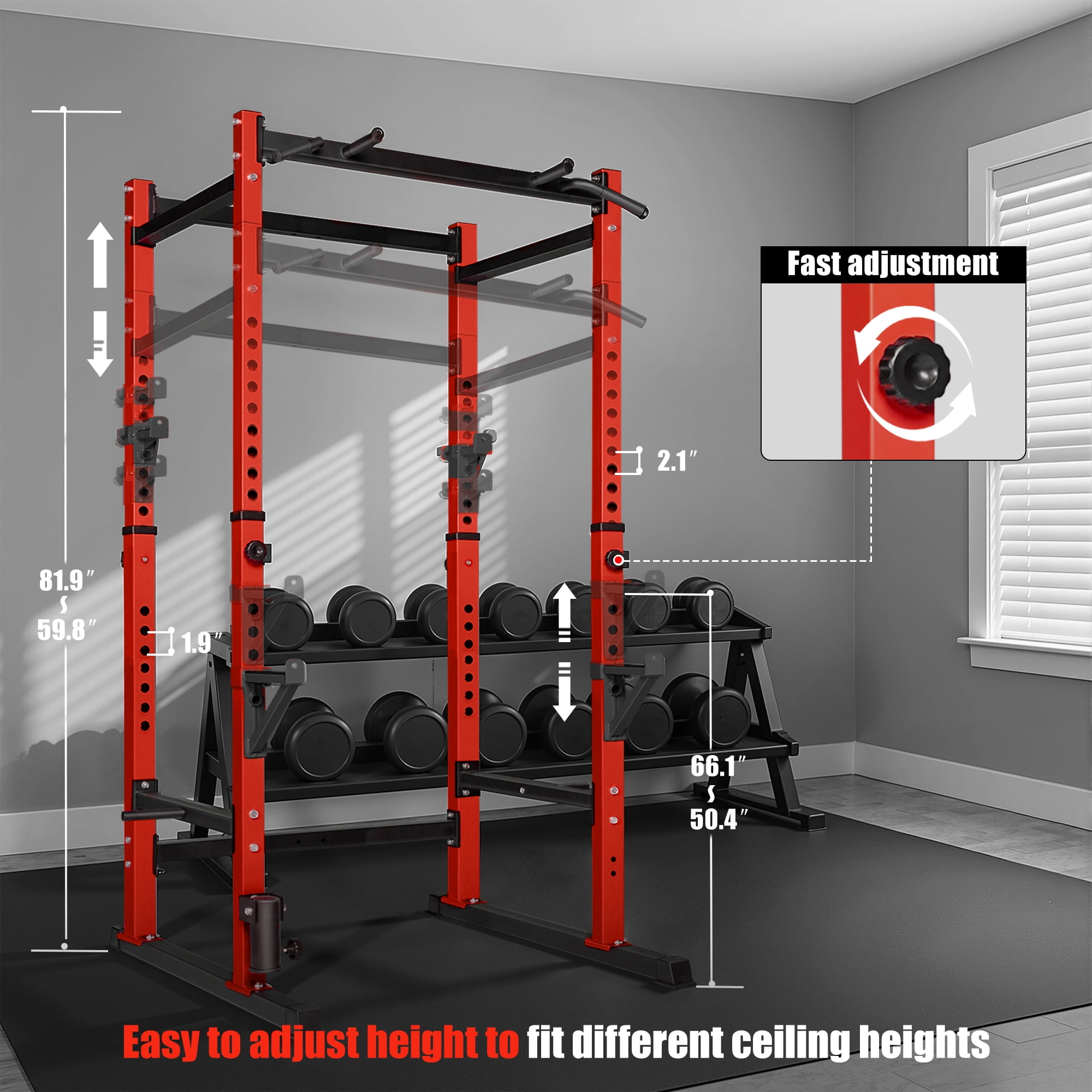 Primy 1000lb Capacity Power Rack, Rack Cage for Weight Training, Adjustable Squat Stand Rack for Home Gym Equipment, Lifting Cage
