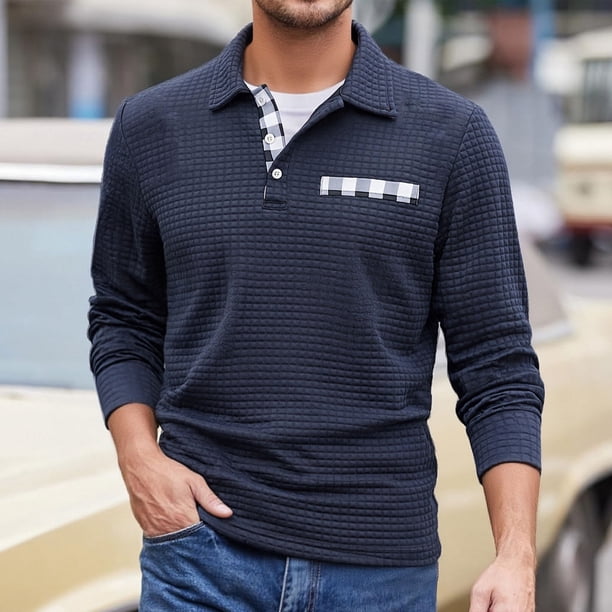 pstuiky camisa de manga larga para hombre, Blusa/camiseta informal elegante a rayas de manga larga con cuello, botones y bolsillo para hombre salir tops l
