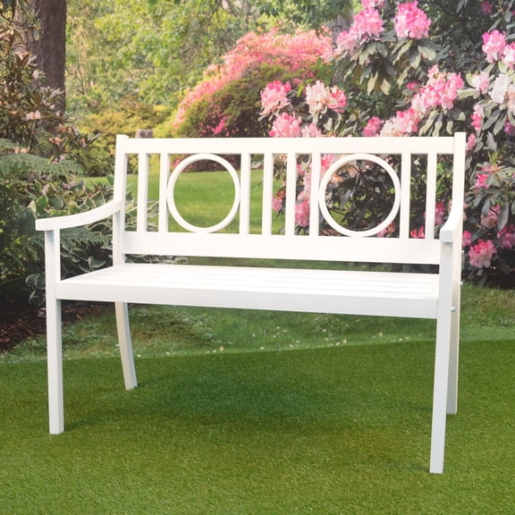 Contemporary Home Living Slatted Steel Outdoor Patio Bench - 45" - White