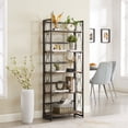 thumbnail image 2 of VECELO 5-Tier Folding Bookcase Storage Organizer, Wooden Bookshelf with Metal Frame for Bedroom, Living Room and Home Office, Dark Brown, 2 of 7