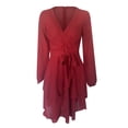 thumbnail image 6 of qolati Women's Wrap V Neck Dress 2023 Long Sleeve Tie Waist Ruffle Hem Cocktail Dress Elegant Wedding Guest Party Swing Mini Dresses, 6 of 6