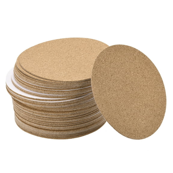Uxcell 100mm(3.94") Dia Round Coasters 1mm Thick Cork Cup Mat Self-Adhesive Pad 60 Pack