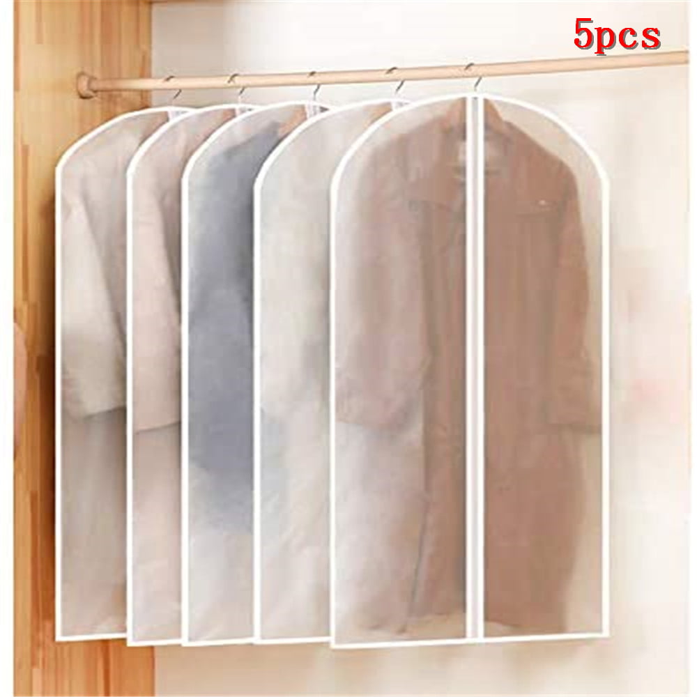 Small Size Waterproof Garment Bags for Children Dresses 5 PCS Hanging Garment Bag Closet Hanging Clothes Storage with Translucent Sweaters Coats Pink Suits