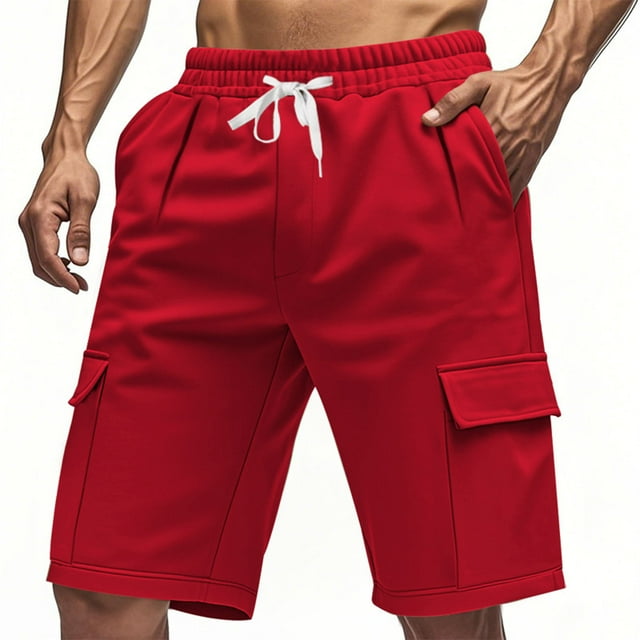 pstuiky Pantalones cortos para hombre, Pantalones cortos de lino de verano para hombre, de color liso, con cintura elástica y bolsillo con cordón. Pantalones cortos de golf