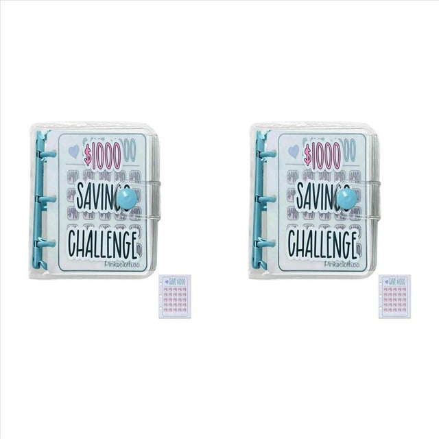 2X Carpeta de DesafíOs de Ahorro de 1000, Libro de DesafíOs de Ahorro de Dinero Mensual con Sobres, Mini Carpeta de Presupuesto (Azul)