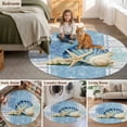 thumbnail image 6 of Summer Ocean Seashell Round Living Room Rugs 5 ft, Blue Sea Shell Starfish Coral Wood Grain Washable Area Rug with Non-Slip Sturdy Edge Binding Round Carpet for Entryway Kitchen Bedroom Bathroom, 6 of 9