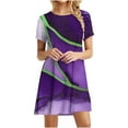 thumbnail image 2 of Rciityk Summer Dresses for Women Casual T-shirt Dresses Vintage Printed Beach Dress Short Sleeve Crew Neck Boho Vacation Dress, Purple L, 2 of 7