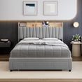 thumbnail image 4 of Bed Frame with Storage Upholstered Headboard and Charging Station, Upholstered Platform Bed Frame with 1 Drawer, Mattress Foundation with Solid Wooden Slats Support, No Box Spring Needed, 4 of 6