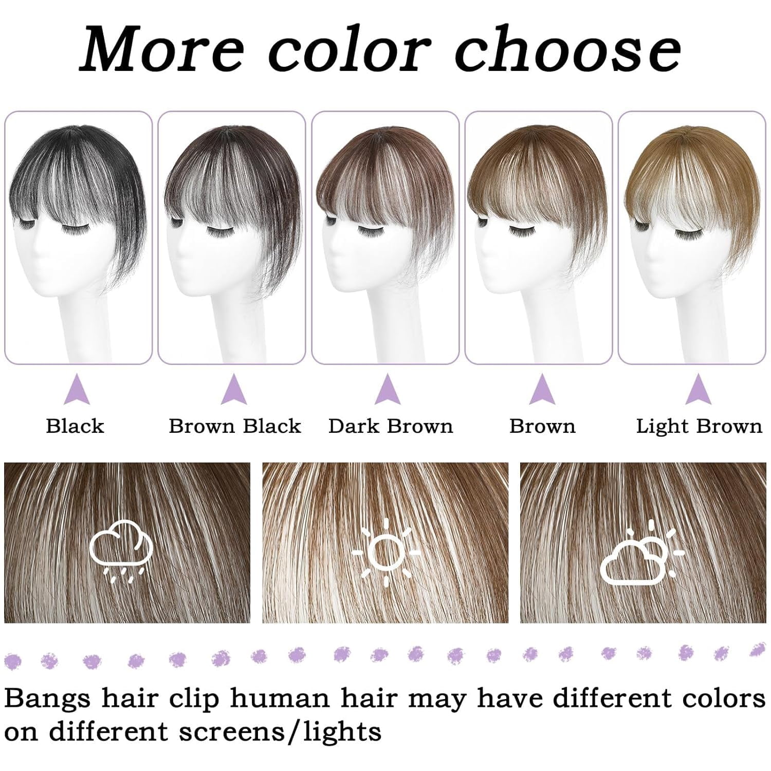 Clip On Bangs for Women Human Hair, Natural Clip-on Partial Bangs, Breathable Human Hairs Toppers, Hair Pieces for Women with Thinning Hair (Brown)