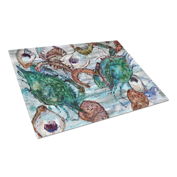 Caroline's Treasures Shrimp, Crabs and Oysters in water Glass Cutting Board Large