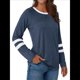 thumbnail image 3 of Camisetas de Larga para Mujer, Camisetas Casuales con Cuello Redondo y Bloques de Color, Ropa de Moda de Otoño, Conjuntos Modernos Azul XL, 3 of 8