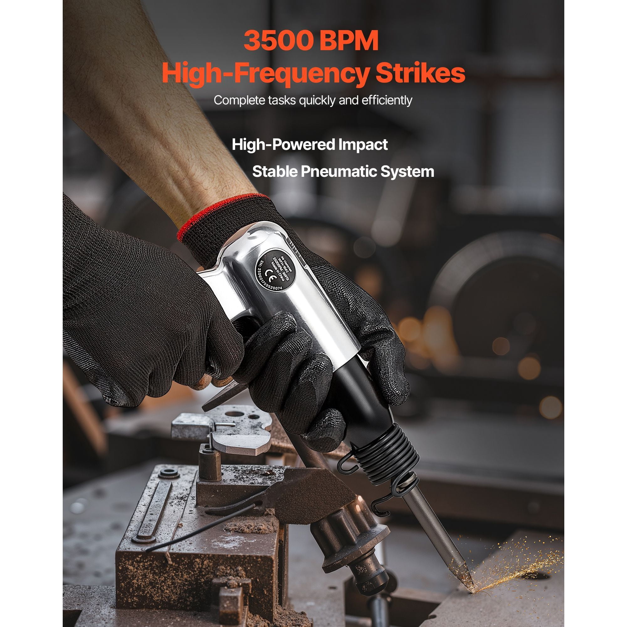Air Hammer 3500 BPM 2.76 Inch Stroke 4 Chisels Pneumatic Hammer for Metal Concrete Cutting Bolt Removal
