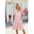 thumbnail image 3 of QINCAO Womens Dresses Summer Casual V Neck Ruffle Sleeve High Waist Flowy Tiered Mini Dress with Pockets S-2XL, 3 of 5